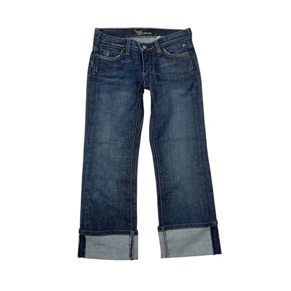 Bebe Vintage Y2K Carmen Cuffed Crop Jeans Rhinestones Dark Wash Womens 25 - Picture 2 of 10